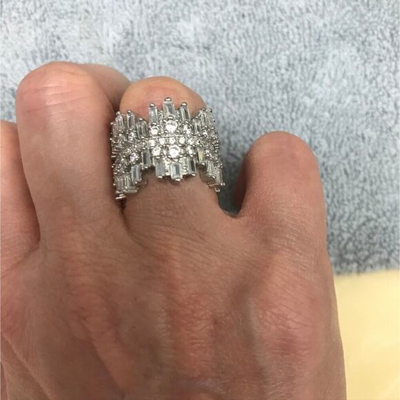 Sterling Silver Eternity Band Ring, Baguette, Micro Paved, Cubic Zircon, Luxury - Picture 13 of 13